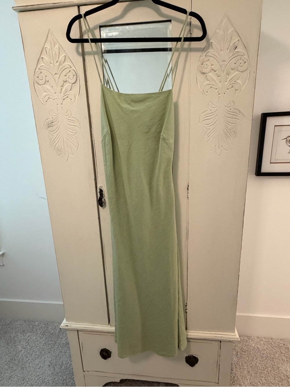 Light Sage Slip Midi Dress with Spaghetti Straps